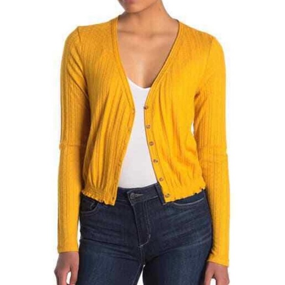 NWT Abound yellow Pointelle Knit Crop Sweater M - Picture 1 of 5